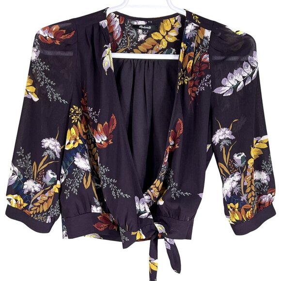 Madewell Womens S Wrap Style Blouse Burgundy Gold 3/4 Sleeve Bloomcore 70s Top - Picture 7 of 16